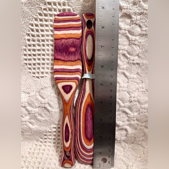 New Island Bamboo 2 Spurtles & 2 Rainbow 12" Slotted Spoons Pakka - Picture 5 of 6